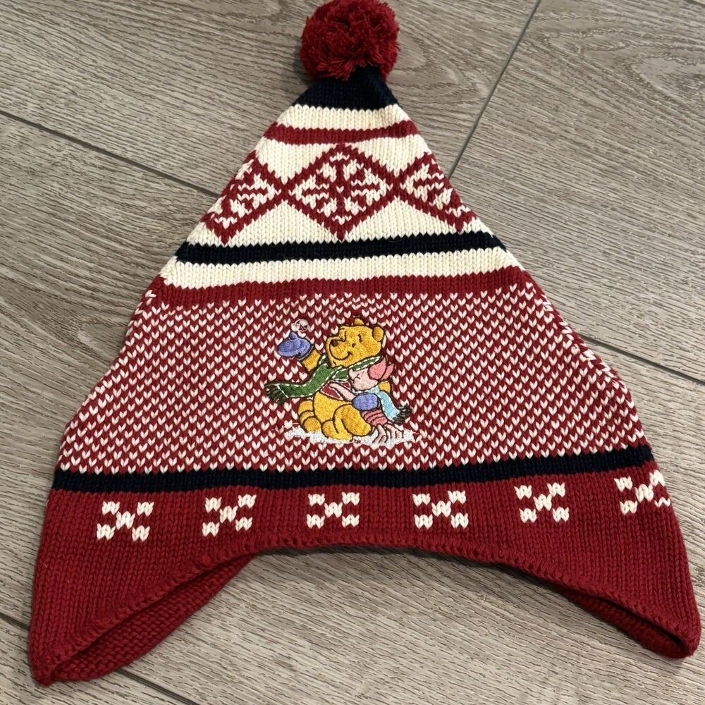 Vintage Disney Winnie The Pooh & Piglet Beanie Hat‎ Knitted Winter Hat Medium